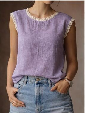 Lavender Lace Trim Tank | Soft Feminine Blouse Boutique Style